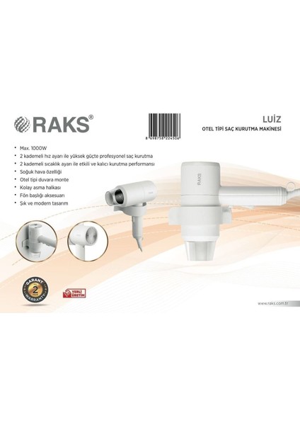 1000W Otel Tarzı Saç Kurutma Makinesi, Beyaz, Hafif ve Güçlü Performans