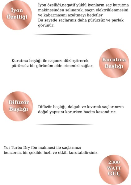 2300W Iyonik Turbo Saç Kurutma Makinesi, Siyah, 2 Kademe modelleri