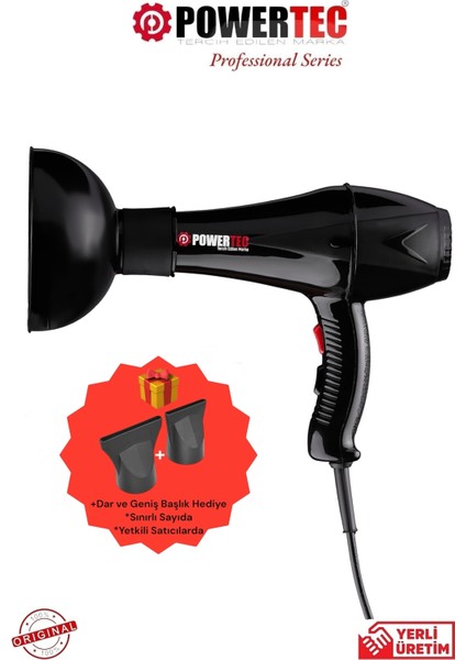 Profesyonel 2500W Saç Kurutma ve Difüzör Hacimlendirici Siyah