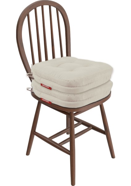 2'li Çift Kat Sandalye Minderi Fermuarlı Yıkanabilir Kılıf Bağcıklı Su ve Yağ Itici 42 x 42 x 8 Bej