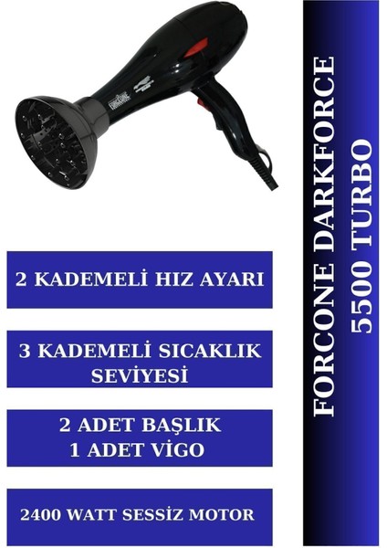 5500 Turbo Kuaför Fön ve Saç Kurutma Makinesi 2400W Siyah