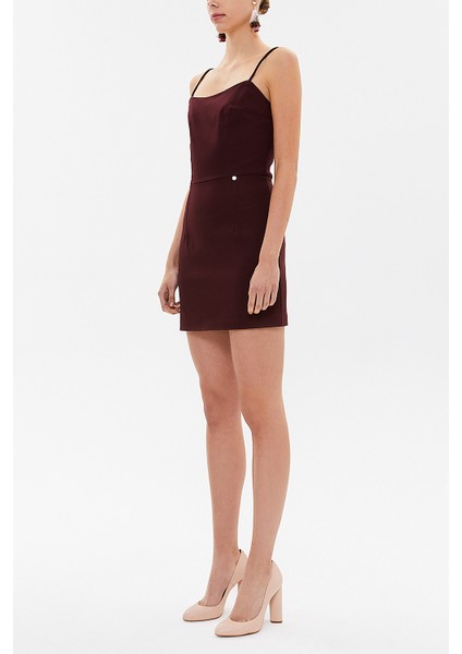 Bordo Askılı Mini Elbise 93124 fiyatları