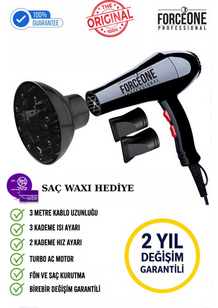 5500 Turbo Vigo Başlıklı Profesyonel Fön Makinesi, Güçlü ve Şık Siyah Tasarım