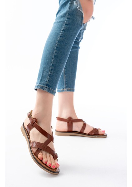 205-09 Koyu Kahve Ortopedik Hakiki Deri Kadın Sandalet modelleri