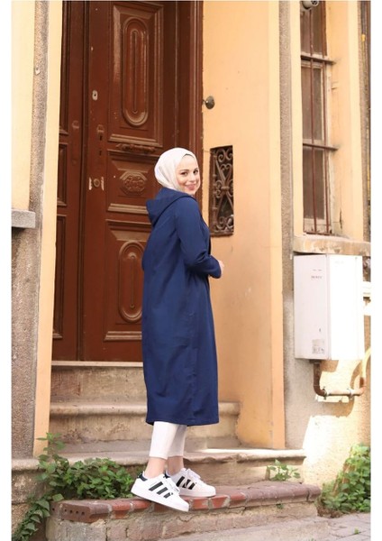 Denim Kapşonlu Kap- Denin Pardesü Mavi- modelleri