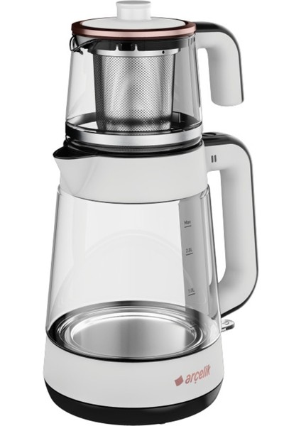 Beyaz 1900 W Cam Demlikli Çay Makinesi, Şık ve Güçlü Çay Hazırlama Cihazı fiyatları