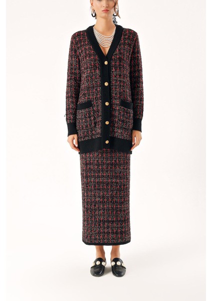 Kırmızı Triko Uzun Etek ve Hırka Suit 28857 fiyatları