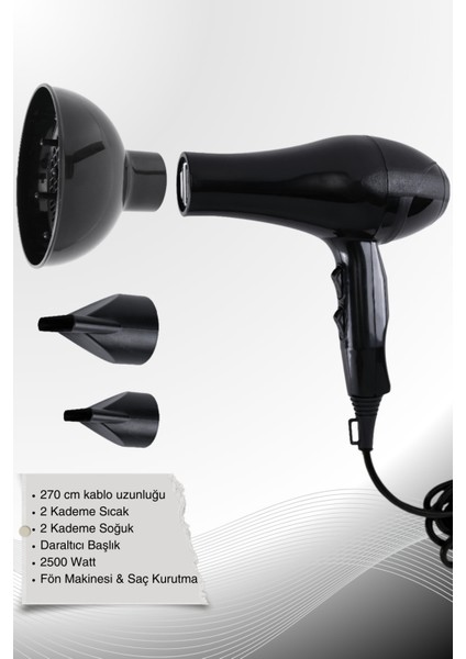 Güçlü 2500W Profesyonel Saç Kurutma Makinesi, Daraltıcıyla Hızlı Kurutma