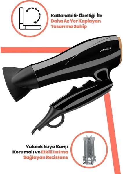 2400W Dc Motor Katlanabilir Saç Kurutma Makinesi, Hız ve Isı Ayarlı, Siyah modelleri