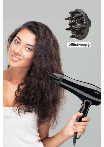 2400W Dc Motor Katlanabilir Saç Kurutma Makinesi, Hız ve Isı Ayarlı, Siyah indirimleri