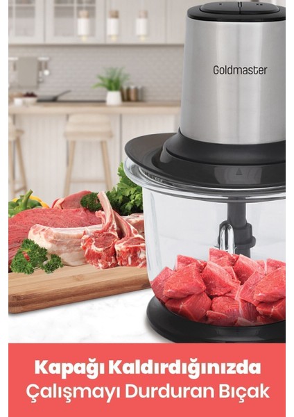 Büyük Cam Hazneli, 2 Kademe Ayarlı, 4 Bıçaklı Doğrayıcı Gri fırsatları