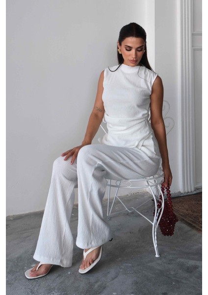 Regular Kalıp Pamuklu Bürümcük Kumaş Kadın Ekru Bluz Pantolon Takım indirimleri