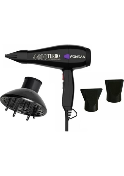 2600W Profesyonel Fön Makinesi, Isı Ayarlı Difüzör ve Başlıklar Siyah