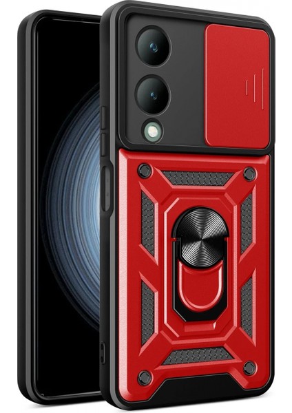 Vivo Y17S Kılıf Pars Lens Yüzüklü Silikon - Kırmızı