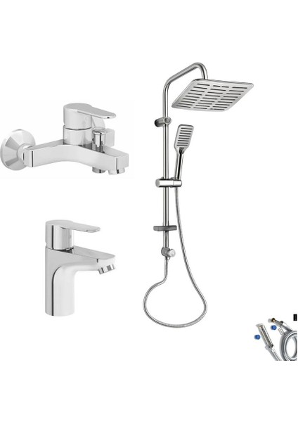 Win S Banyo Bataryası + Lavabo Bataryası + Doppo Siena Lux Tepe Duş Sistemi