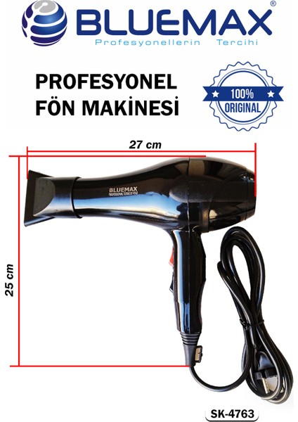 Güçlü 2500-WT Turbo Iyonik Profesyonel Saç Kurutma Makinesi Siyah indirimleri