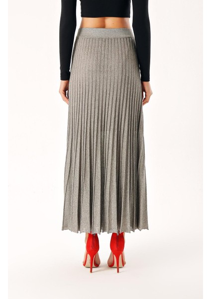 Antrasit Astarlı Pileli Midi Triko Etek 28854