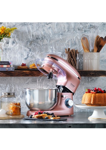 Şık Pembe Altın Stand Mikser, 5l, 6 Parçalı, Kaliteli ve Güçlü Tasarım