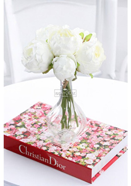 Beyaz İpek Peony Şakayık Gül Demeti 6lı 25 cm Uzun Ömürlü Dekor modelleri