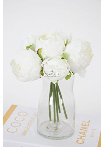Beyaz İpek Peony Şakayık Gül Demeti 6lı 25 cm Uzun Ömürlü Dekor indirimleri