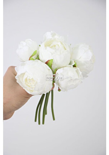 Beyaz İpek Peony Şakayık Gül Demeti 6lı 25 cm Uzun Ömürlü Dekor