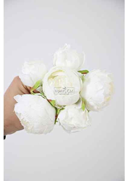 Beyaz İpek Peony Şakayık Gül Demeti 6lı 25 cm Uzun Ömürlü Dekor