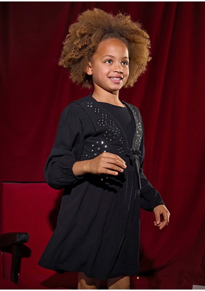 7910-48 Kız Çocuk Siyah Yelekli Elbise fiyatları