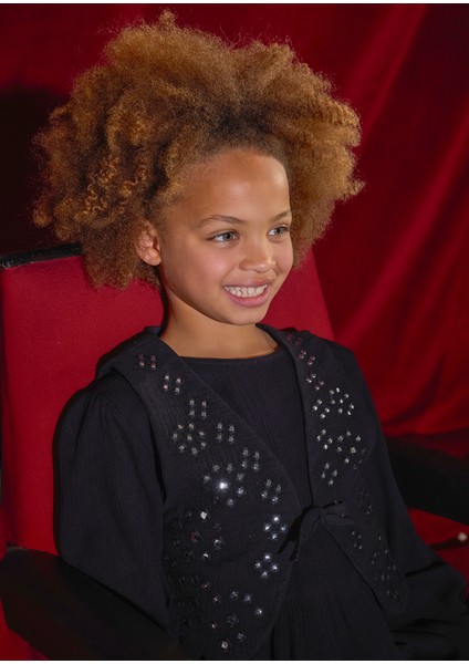 7910-48 Kız Çocuk Siyah Yelekli Elbise modelleri