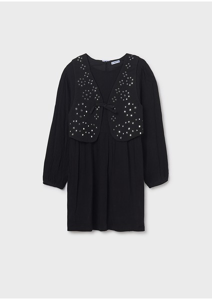 7910-48 Kız Çocuk Siyah Yelekli Elbise fırsatları