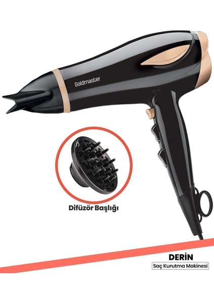 2400 Watt Dc Motorlu Isı ve Hız Ayarlı Difüzör Saç Kurutma Makinesi Siyah