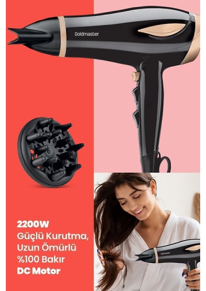 2400 Watt Dc Motorlu Isı ve Hız Ayarlı Difüzör Saç Kurutma Makinesi Siyah fiyatları