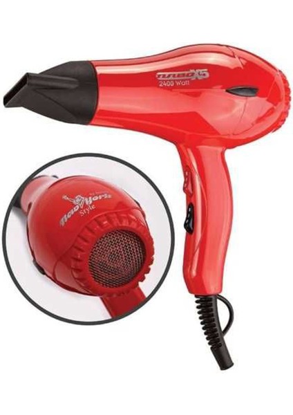 Kırmızı Profesyonel Turbo Fön Makinası, 2400 Watt Güçlü ve Şık Tasarım