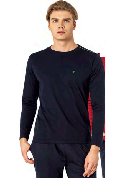 6100 Erkek Lacivert Uzun Kollu Bisiklet Yaka Pijama Takımı