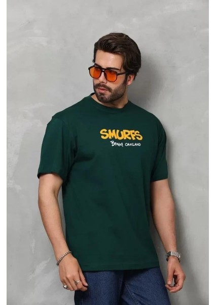 Unisex Basic Bisiklet Yaka Oversize T-Shirt - Yeşil fırsatları