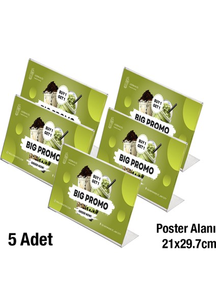 5 Adet A4 (21X29.7) Masaüstü L Tipi Yatay Föylük - Masaüstü Menü ve Fiyatlık Standı - Broşürlük