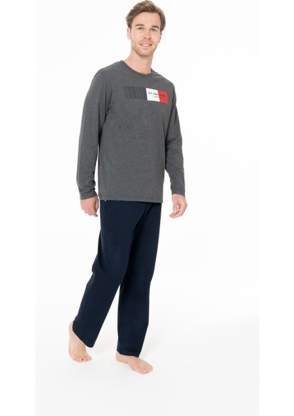 18945 Erkek Antrasıt Melanj Yuvarlak Yaka Uzun Kollu Pijama Takımı fiyatları