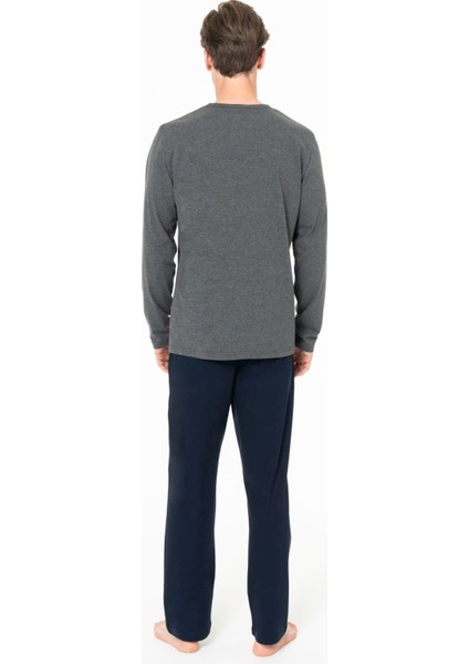 18945 Erkek Antrasıt Melanj Yuvarlak Yaka Uzun Kollu Pijama Takımı fırsatları