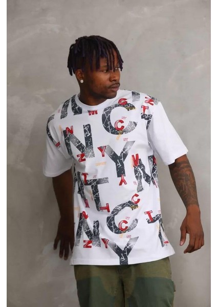 Unisex Baskılı Oversize T-Shirt - Beyaz fiyatları