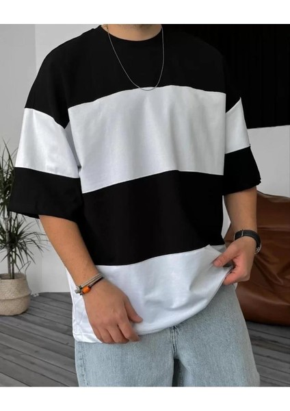 Unisex Bisiklet Yaka Parçalı T-Shirt - Siyah fiyatları