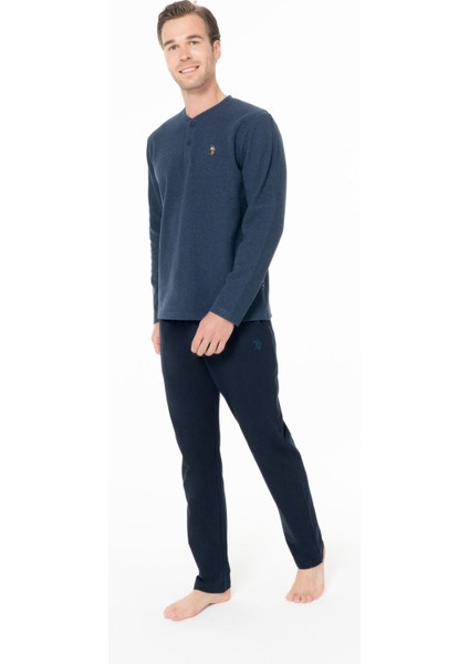 18966 Erkek Indıgo Yuvarlak Yaka Patlı Uzun Kollu Pijama Takımı fiyatları