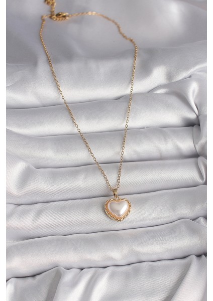 316L Çelik Gold Renk Zincir 3D Inci Kalp Model Kadın Kolye TG27BKO9713 fiyatları