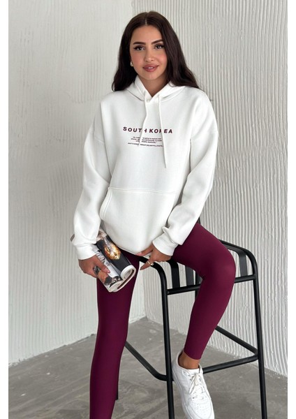Kadın Güney Kore Şehir Baskılı Kapüşonlu Sweatshirt – Sokak & Kültürel Stil