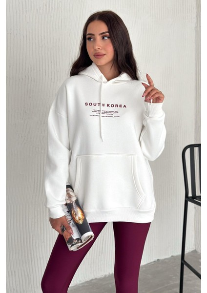 Kadın Güney Kore Şehir Baskılı Kapüşonlu Sweatshirt – Sokak & Kültürel Stil modelleri