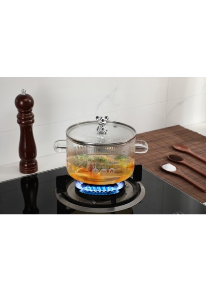 Turuncu 1700CC Ayıcık Figürlü Isıya Dayanıklı Cam Tencere fiyatları