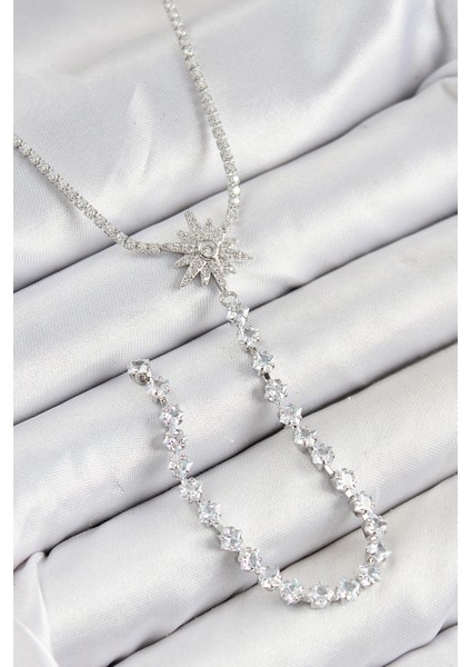 Pirinç Zirkon Taşlı Kutup Yıldızı Model Gold Renk Y Kolye TG27BKO10452