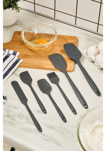 6 Parça Silikon Servis Seti Antrasit, Dayanıklı ve Şık Mutfak Gereciği