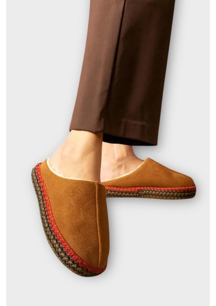 Nakışlı Içi Tüylü Yüksek Tabanlı Çeyiz Bohça Kadın Ev Terliği Taba