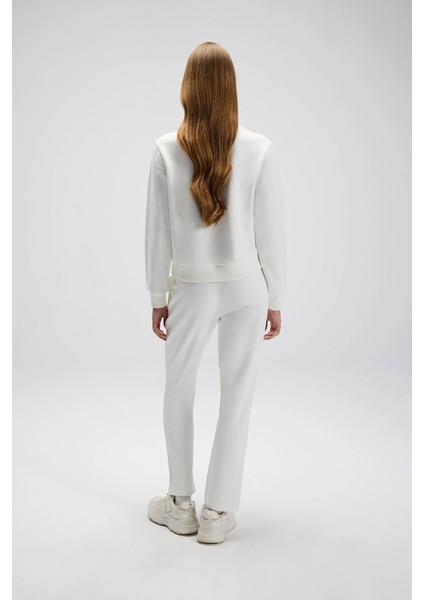 Pamuklu Regular Fit Bisiklet Yaka Logolu Sweat Bayan Sweat EF553