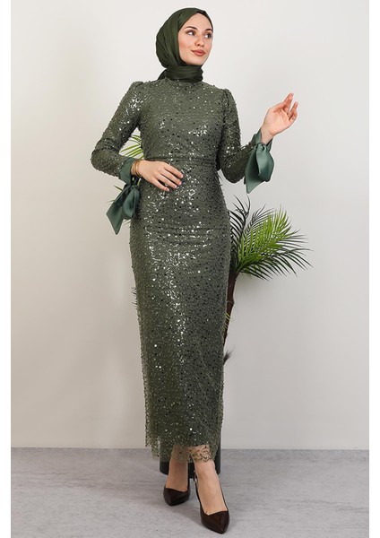 Sena Pullu Elbise Haki