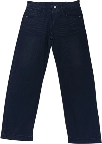 Erkek Çocuk Cep Üzeri Eskitme Desenli Likralı Beli Lastik Ayarlamalı Siyah Renk Kot Pantolon 3236